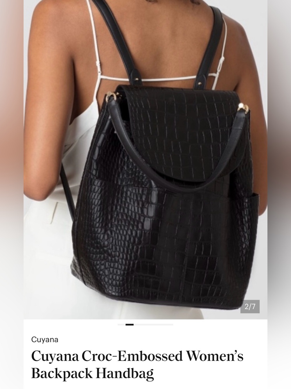 Cuyana Black Croc-Embossed Leather Shoulder Bag